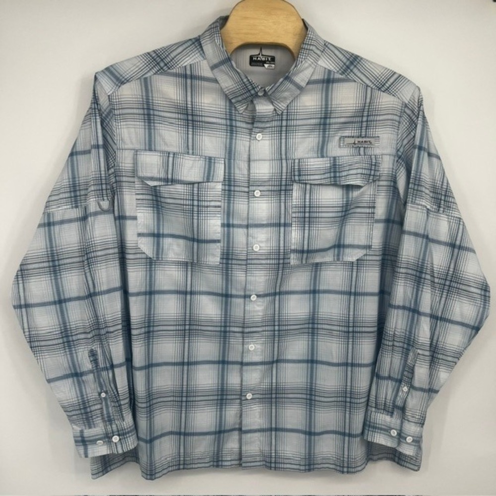 Habit Men's 3XL Long Sleeve Blue Plaid UPF 30 Ventilated Fishing Button Up